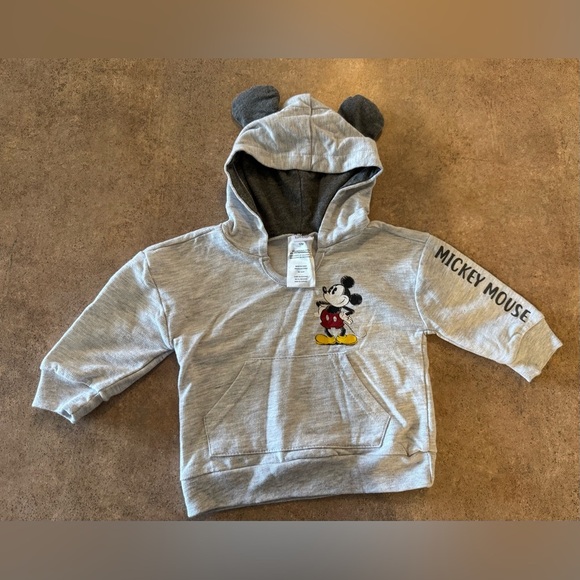 Disney- Mickey Mouse Gray Kids Hoodie with Ears, Size 12M - Picture 1 of 3